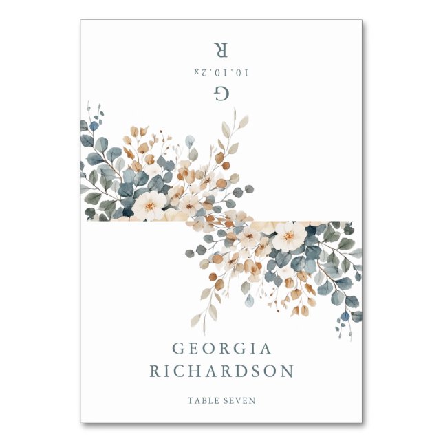 Mjukt, jordad tonfärgad Blommigt Vattenkolonfärgat Bordsnummer (Framsidan)