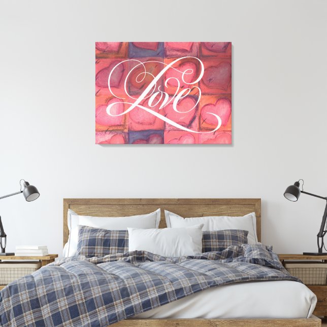 Mjukt kalligrafi genom att Kärlek Rosa Hearts Canvastryck (Insitu (sovrum))