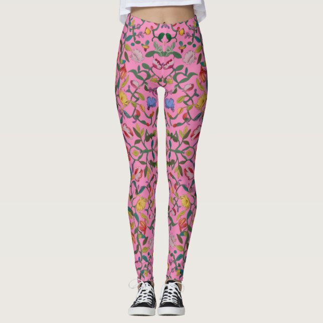 Mjukt, komplicerat blommönster leggings (Framsida)