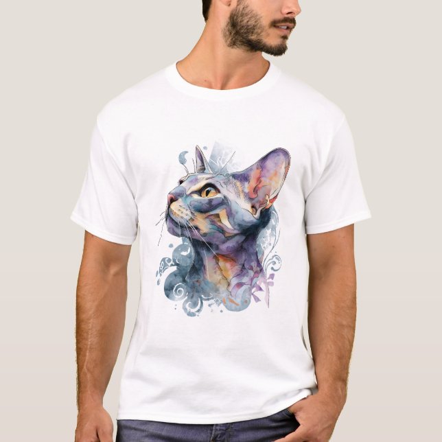 Mjukt Lavendel Akvarell Katt Ansikte Drömsk Konst T Shirt (Framsida)