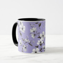 Mjukt lavendelblomma vit blommönster mugg