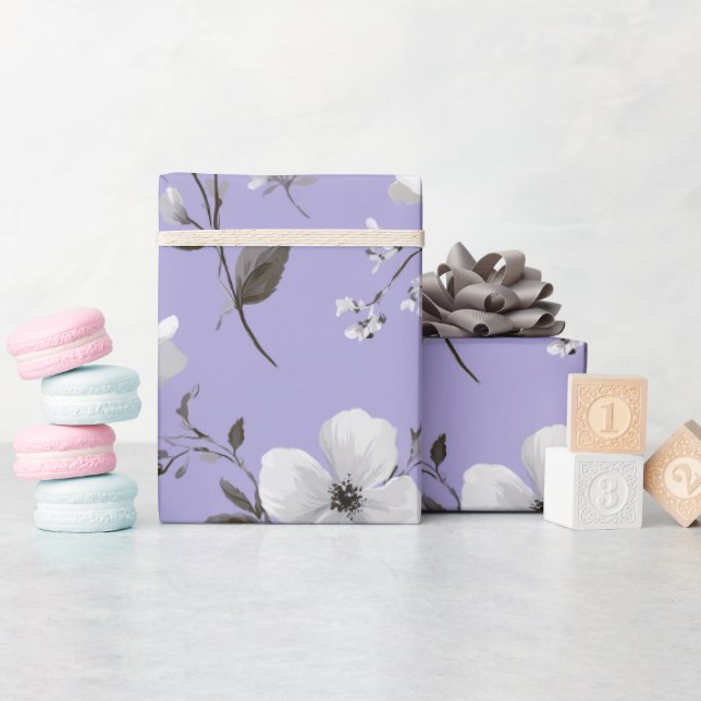 Mjukt lavendelblomma Vitt blomster Mönster Presentpapper (Baby Shower)