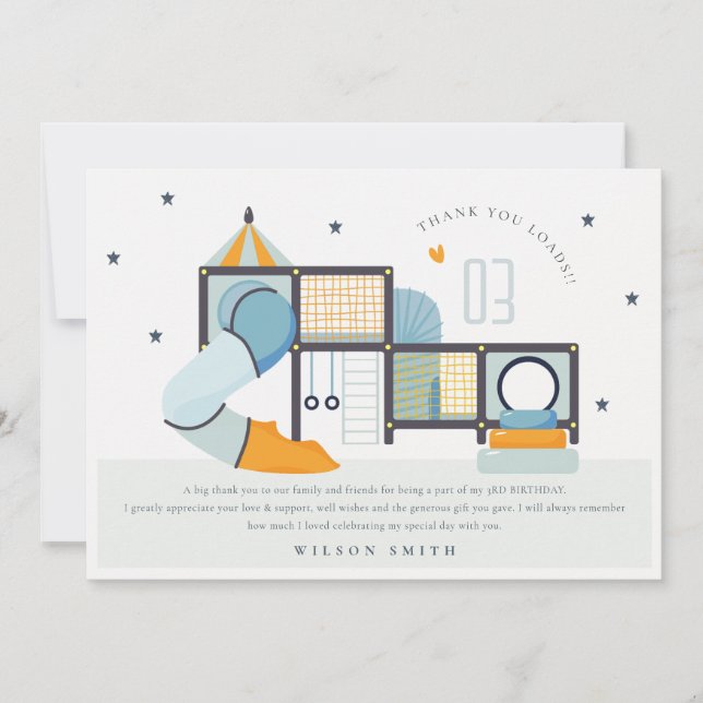 Mjukt lekcenter inomhus djungelgym barnkalas tack kort (Framsida)