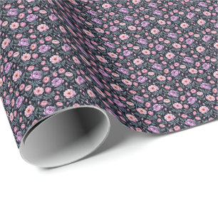 Mjukt lila och rosa blommig presentpapper