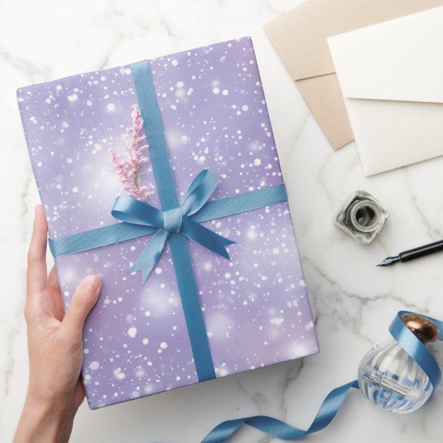 Mjukt Lila Skimmer Vitt Glitter Mönster Presentpapper (Gifting)