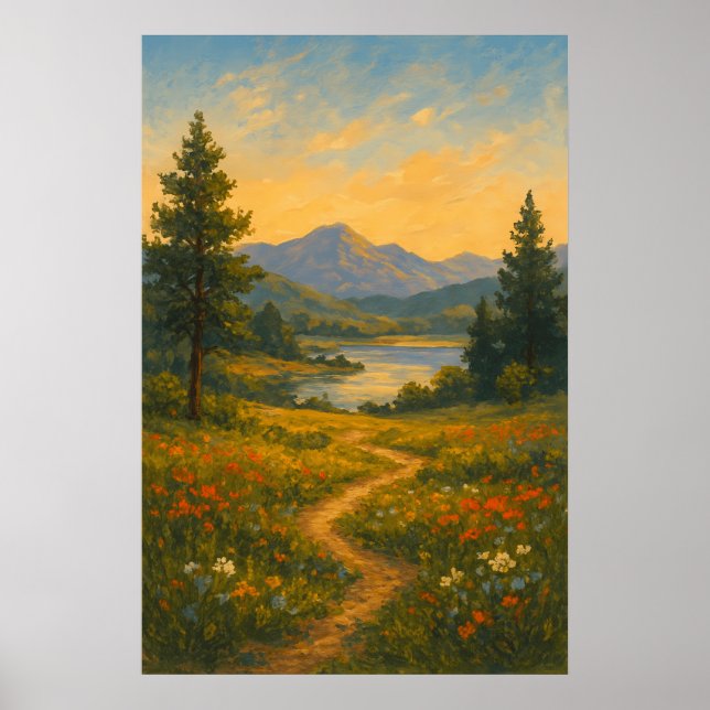 Mjukt ljus över drömlika slätter | Landskapsmålnin Poster (Framsidan)