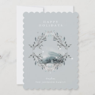 Mjukt ljus Silver Teal Blue Julvinter Scene Julkort
