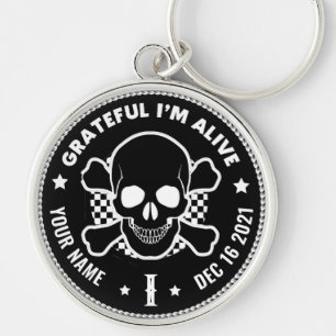 Mjukt med skull för rensning av tidsårsdag rund silverfärgad nyckelring
