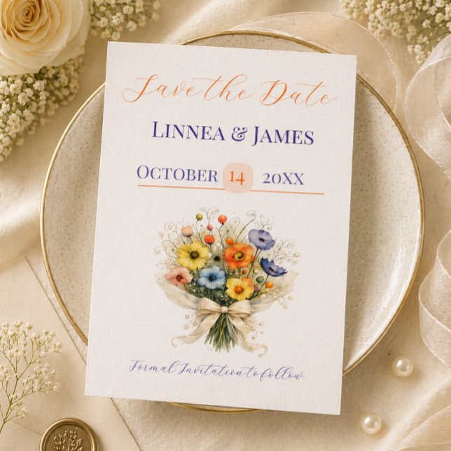 Mjukt Neutrala Vilda Blommor Bröllop Elfenbensfärg Spara Datumet (Skapare uppladdad)