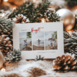 Mjukt och lätt modernt, minimalistiskt foto julkort<br><div class="desc">Modern minimalistisk typografi utformar julfotokortet "Merry & Bright". Funktioner,  tre lodrät fotoutrymmen,  festive Red "bright"-skript och koordinerar rustik red färg-backning. Malltext linjer för namn för familj på framsidan,  meddelandet och namn på baksidan.</div>