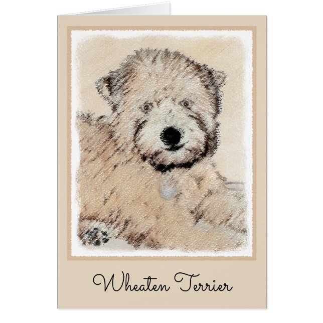 Mjukt Pälsad Wheaten Terrier-målning Original Kons Hälsningskort (Framsidan)