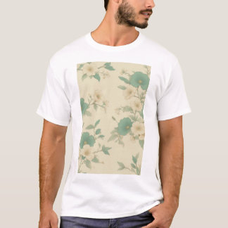 Mjukt pastel Teal and Cream-Blommönster T Shirt