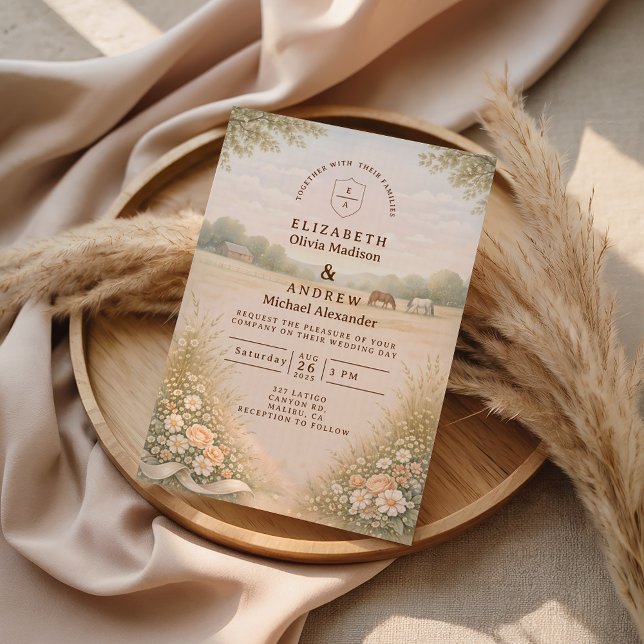 Mjukt Pastell Landskapsäng Bröllop Inbjudningar (Skapare uppladdad)