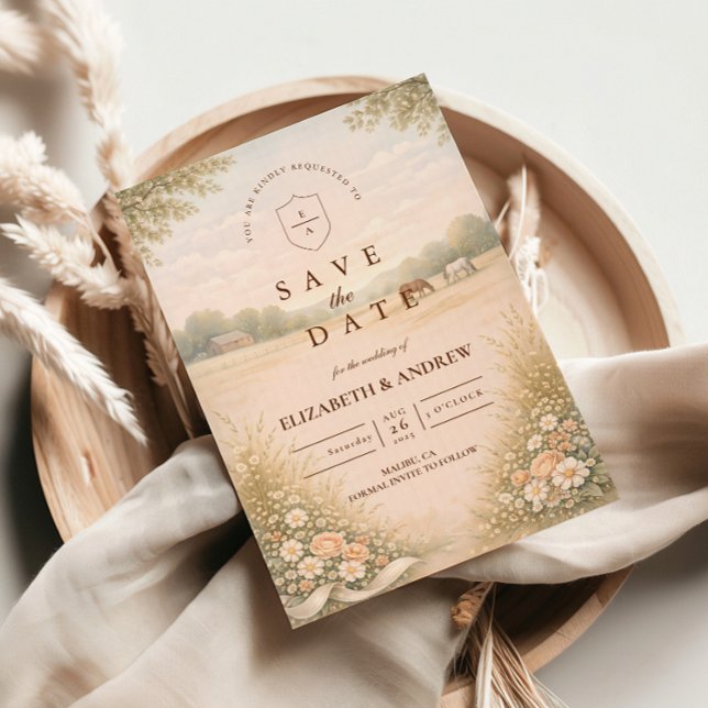 Mjukt Pastell Landskapsäng Bröllop Spara Datumet (Skapare uppladdad)