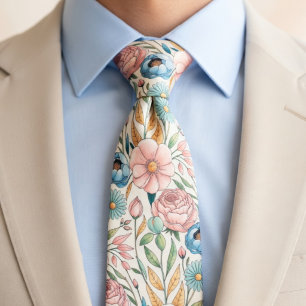 Mjukt pastellfärgat blommönster slips