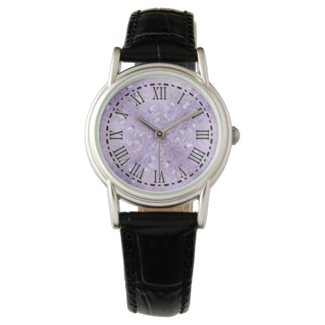 Mjukt pastellfärgat mauve blommönster armbandsur (Framsida)