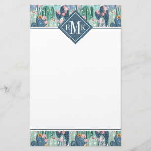 Mjukt Patel kaktusmönster för Monogram Brevpapper