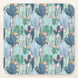 Mjukt Patel kaktusmönster för Monogram Underlägg Papper Kvadrat