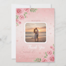 Mjukt persika & rosa blomsterträdgård Foto Bröllop Tack Kort