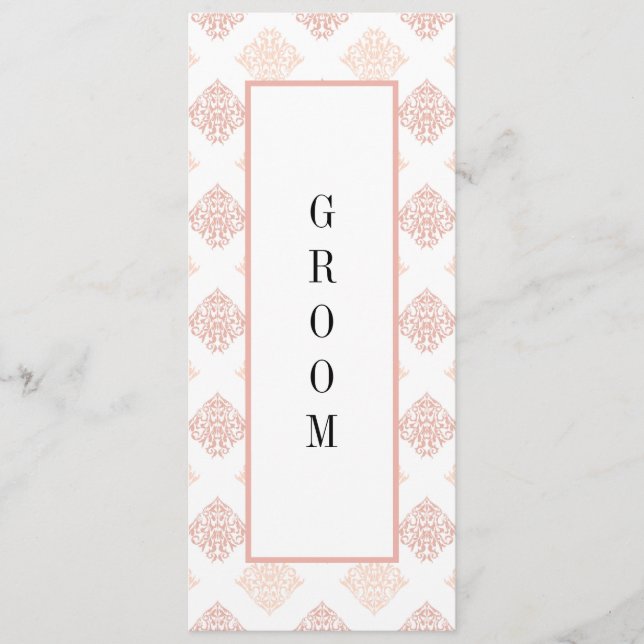 Mjukt persikorosa Damask-reserverad stol Meny (Framsida)