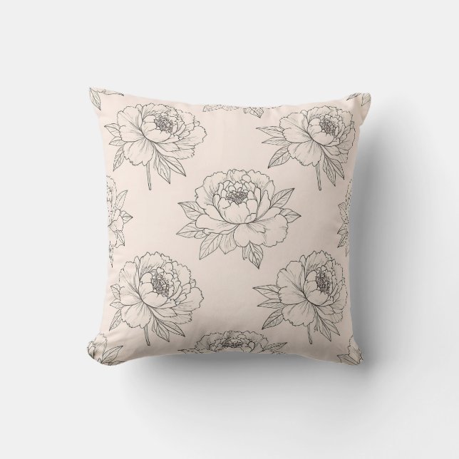 Mjukt pion blomlinje konst mönster kudde (Framsida)