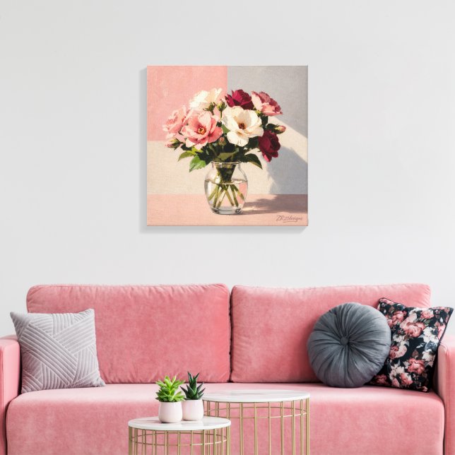 Mjukt Röda Peonys Vase Canvastryck (Insitu (Vardagsrum))