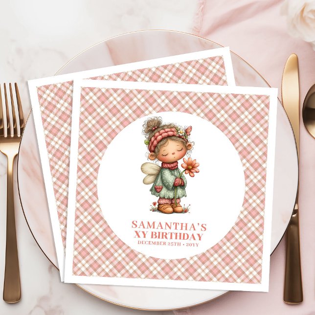 Mjukt Rödröd Sagolik 6-års Födelsedagsfest Servett (Soft Blush Fairy Whimsy 6th Birthday Party Napkins)
