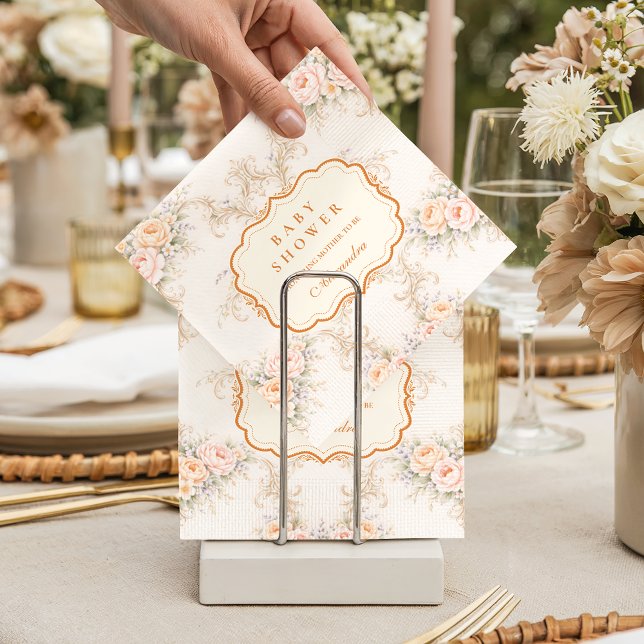 Mjukt Rosa Barockrosor Babyfirande Pappersservett (Skapare uppladdad)