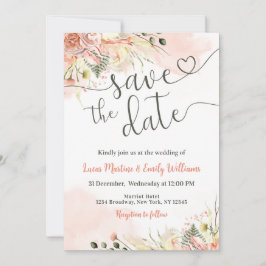 Mjukt Rosa Blommig Bröllop Spara Datum-kort Inbjudningar