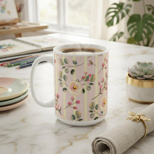 Mjukt Rosa Blommigt Randmönster Kaffemugg