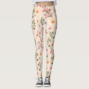 Mjukt Rosa Blommigt Randmönster Leggings