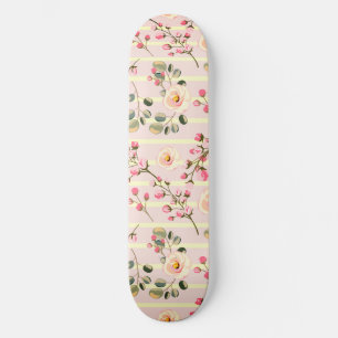 Mjukt Rosa Blommigt Randmönster Mini Skateboard Bräda 18,5 Cm