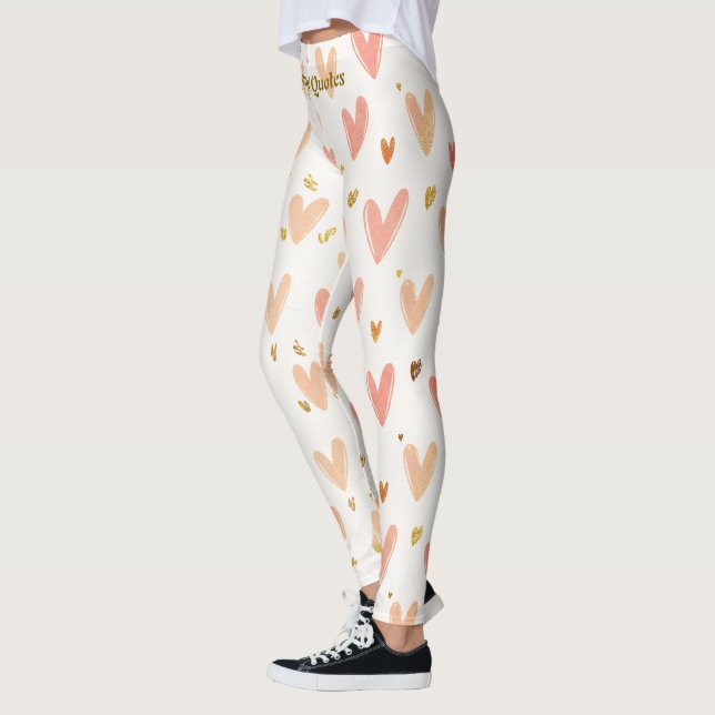 Mjukt Rosa Hjärtan Sömlöst Mönster Leggings (Vänster)