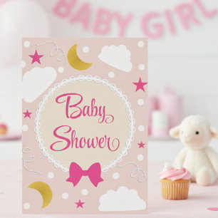 Mjukt Rosa Moln Och Stjärnor Baby Shower Inbjudan