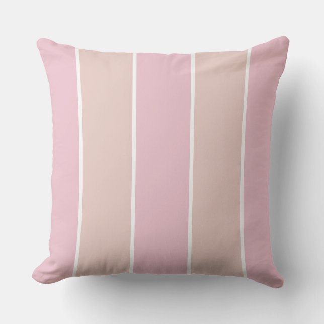 Mjukt Rosa och Beige Vertikalt Randmönster Kudde (Framsida)