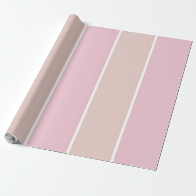 Mjukt Rosa och Beige Vertikalt Randmönster Presentpapper (Utrullad)