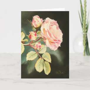 Mjukt rosa roshälsningkort kort