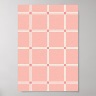 Mjukt Rosa Rutigt Mönster med Korallfärgad Accent Poster