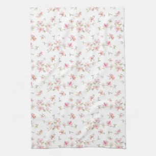 Mjukt rosa vattenfärgblommamönster kökshandduk