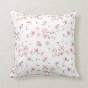 Mjukt rosa vattenfärgblommamönster kudde