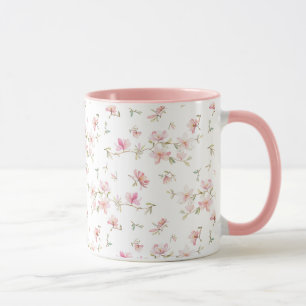 Mjukt rosa vattenfärgblommamönster mugg