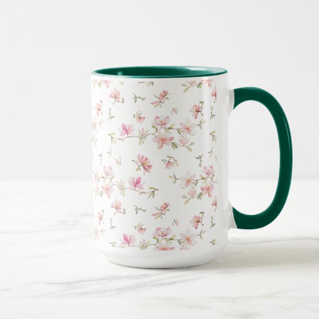 Mjukt rosa vattenfärgblommamönster mugg (Höger)