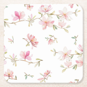 Mjukt rosa vattenfärgblommamönster underlägg papper kvadrat