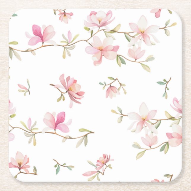 Mjukt rosa vattenfärgblommamönster underlägg papper kvadrat (Framsidan)