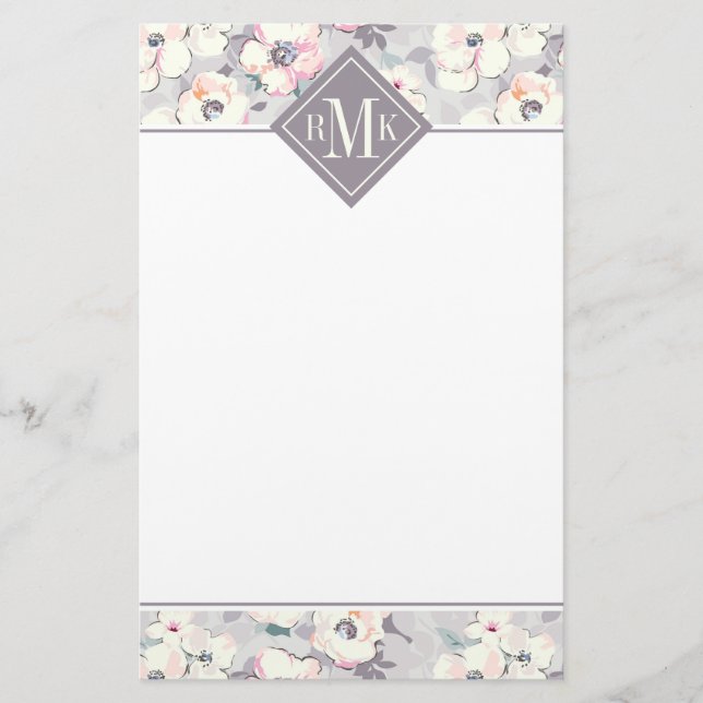 Mjukt rosa vattenfärgmönster för Monogram | Brevpapper (Framsida)