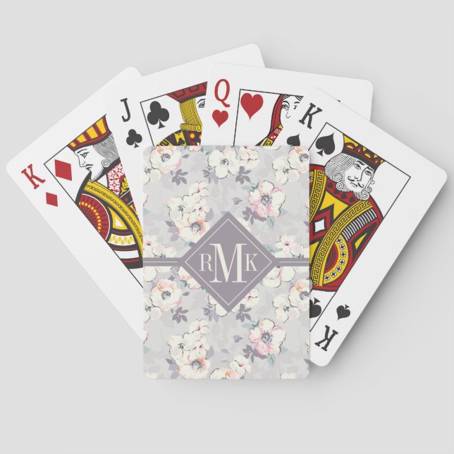 Mjukt rosa vattenfärgmönster för Monogram | Casinokort (Baksidan)