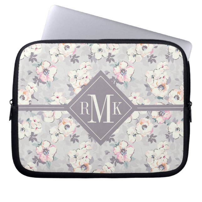 Mjukt rosa vattenfärgmönster för Monogram | Laptop Fodral (Framsidan)