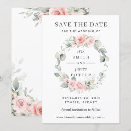 Mjukt rosablommig bröllopskort för Save the Date Inbjudningar