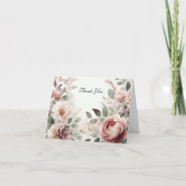 Mjukt Rosafärgad Blommig Peony och Ros Serenad Tack Kort