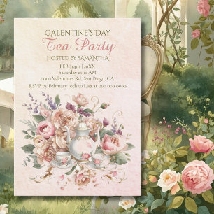 Mjukt Rosafärgat Blomsterte Galentine-fest Vintage Inbjudningar